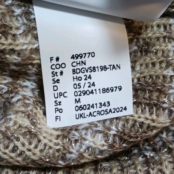 NWT Gloria Vanderbilt Fair Isle Sweater Womens Medium Tan Lurex Gold Thread - Picture 8 of 13